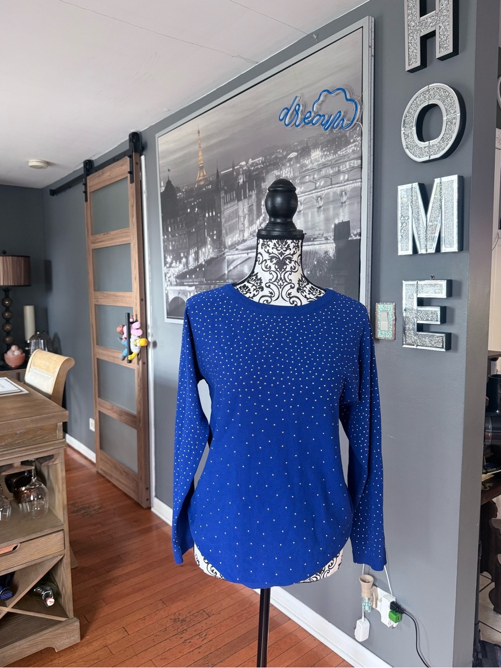 Women's Royal Blue Long-Sleeve Embellished Sweater Tee
